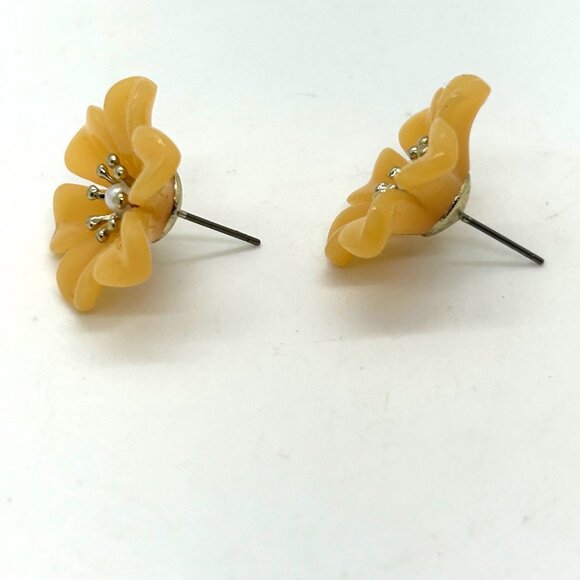 Peach Flower Earrings Acrylic Studs With Pearl Center Plastic Lightweight - Picture 5 of 12